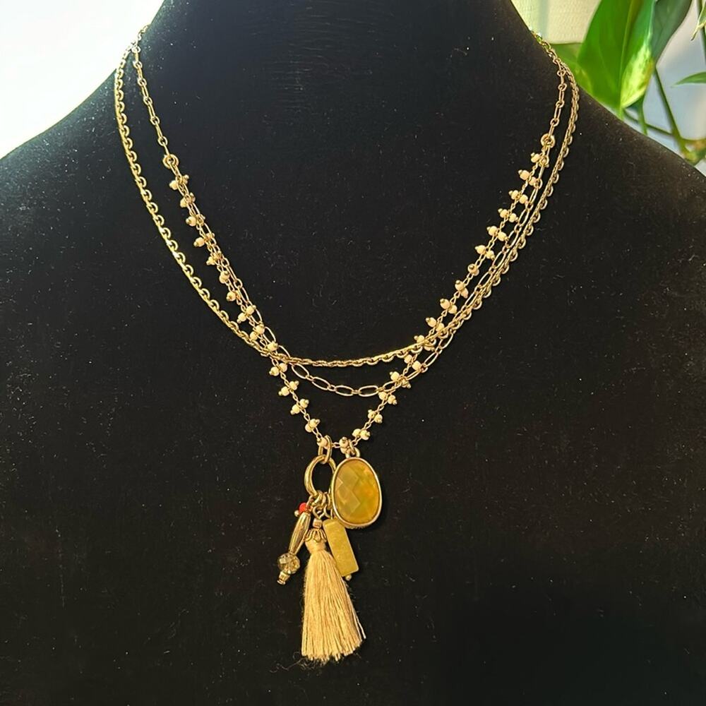 Chico’s Multichain Necklace #9 drop tassel gold tone